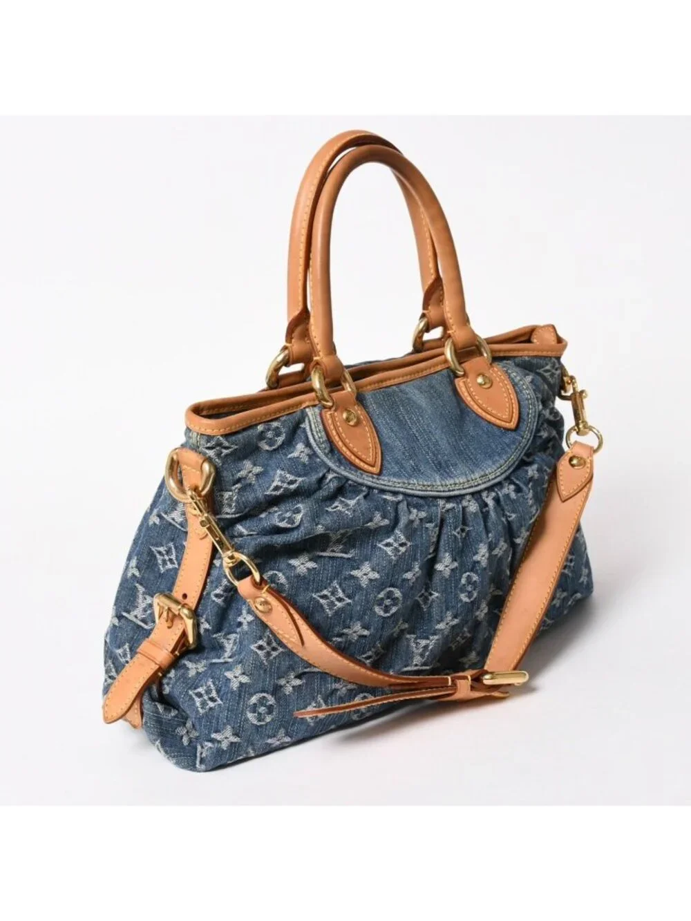 Louis Vuitton Neo Cabby MM Handbag 2-Way Monogram Denim Gold